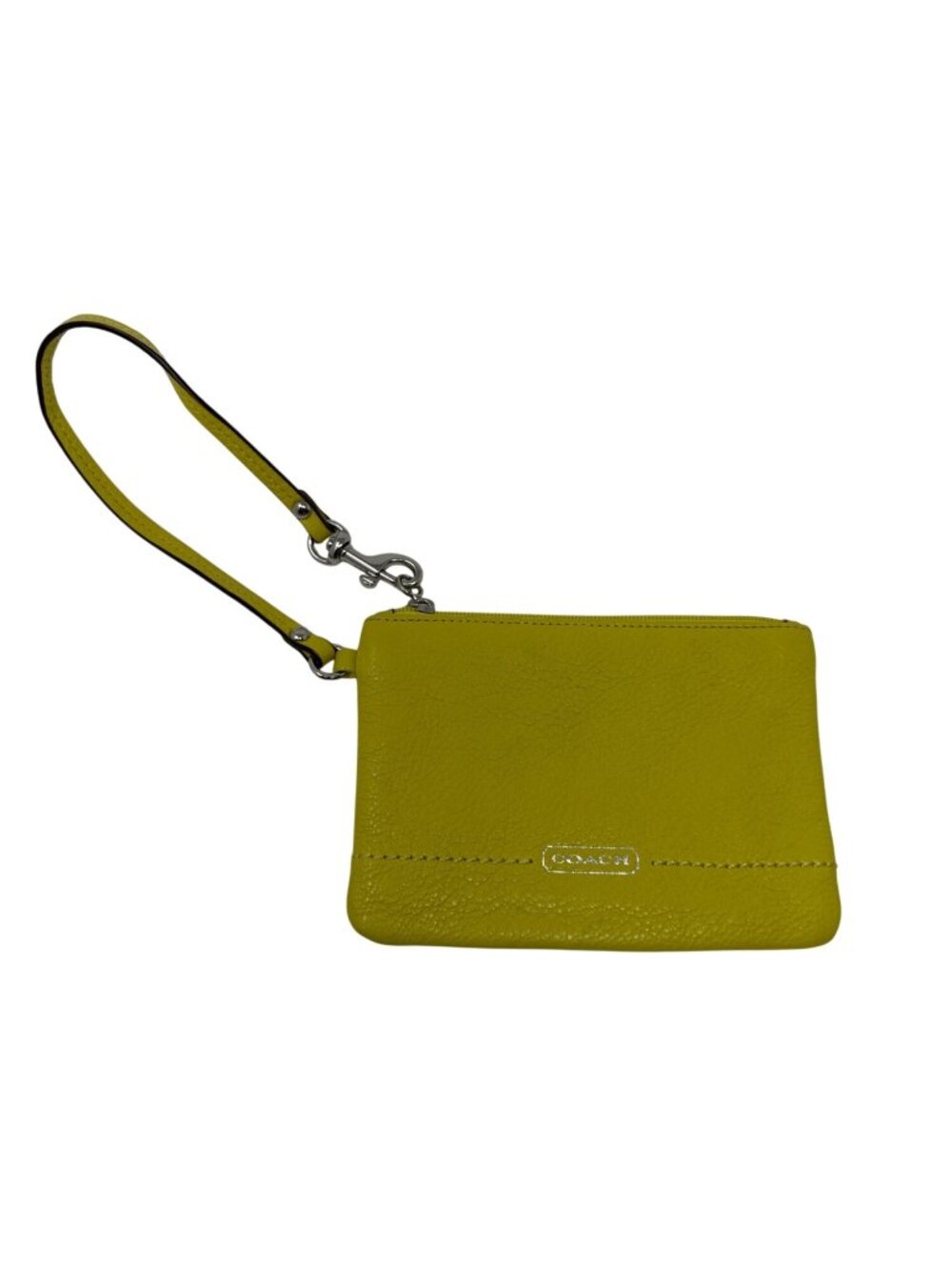 Coach Yellow Leather Wristlet Clutch With Zip Closure And Interior Card Slots
